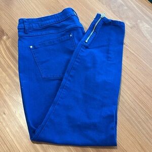 Elle Bright Blue Skinny Jeans Zippers at Ankles Size 16